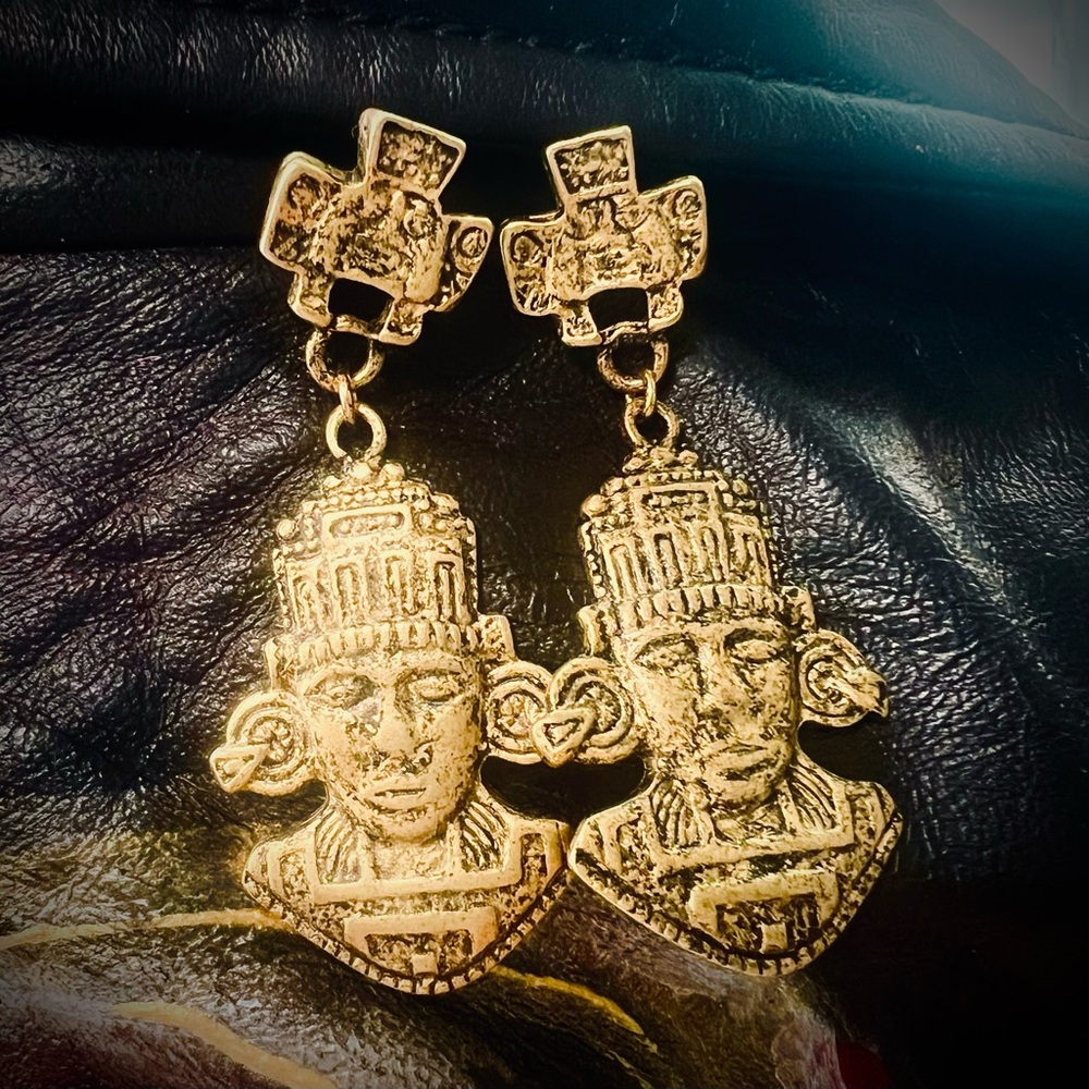 Tribal Inca Aztec Dangling Earrings 2.25”